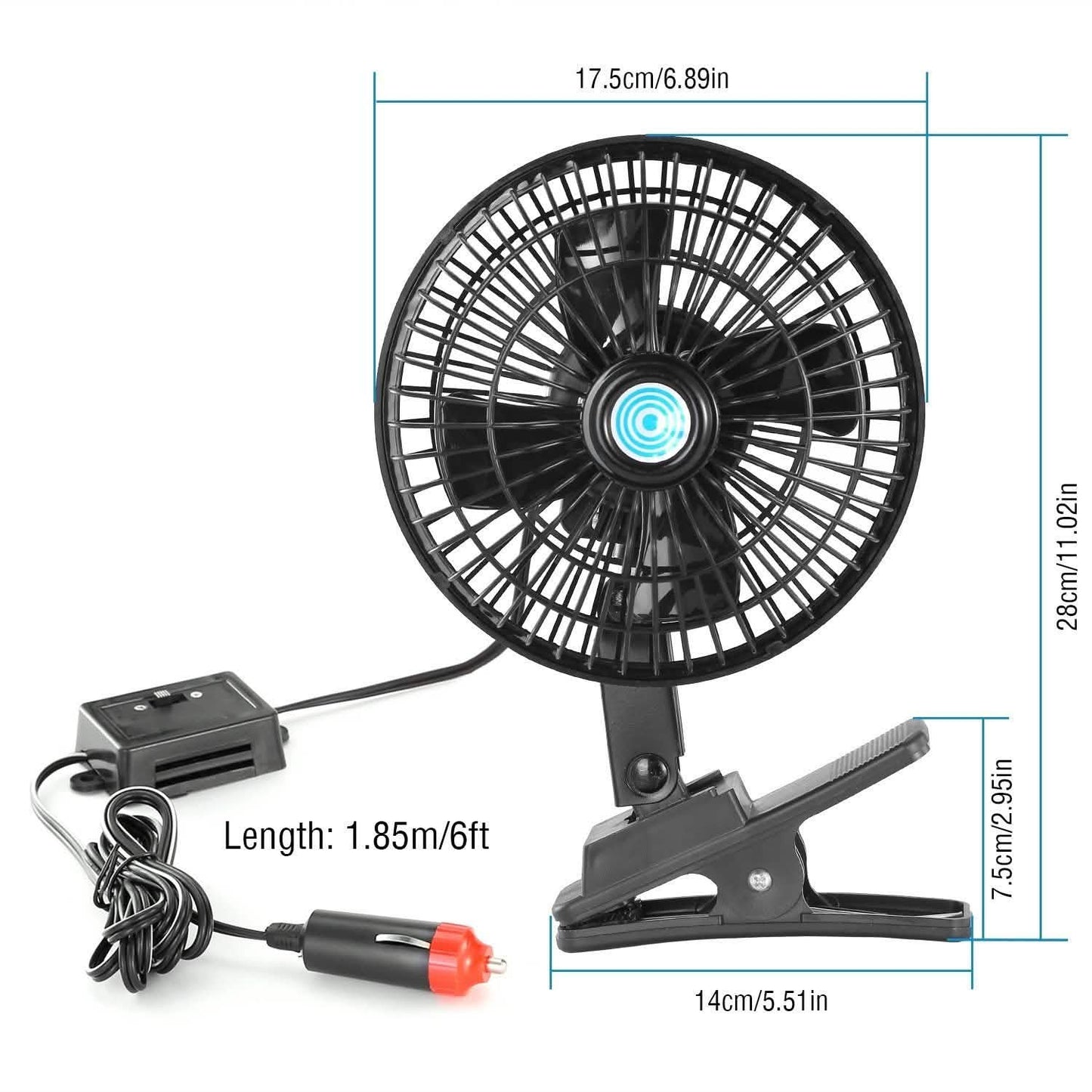 12V Car Fan Oscillating Clip on Cooling Fan with 2 Speeds 120° Rotation Automotive - Tophatter Daily Deals