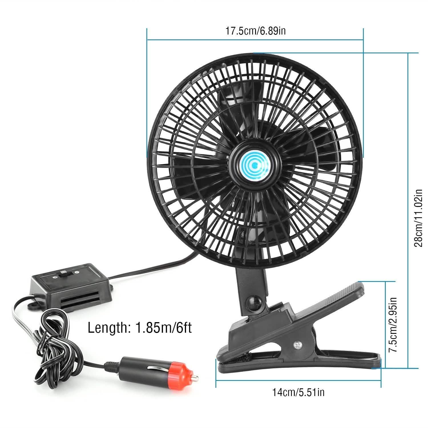 12V Car Fan Oscillating Clip on Cooling Fan with 2 Speeds 120° Rotation Automotive - Tophatter Daily Deals