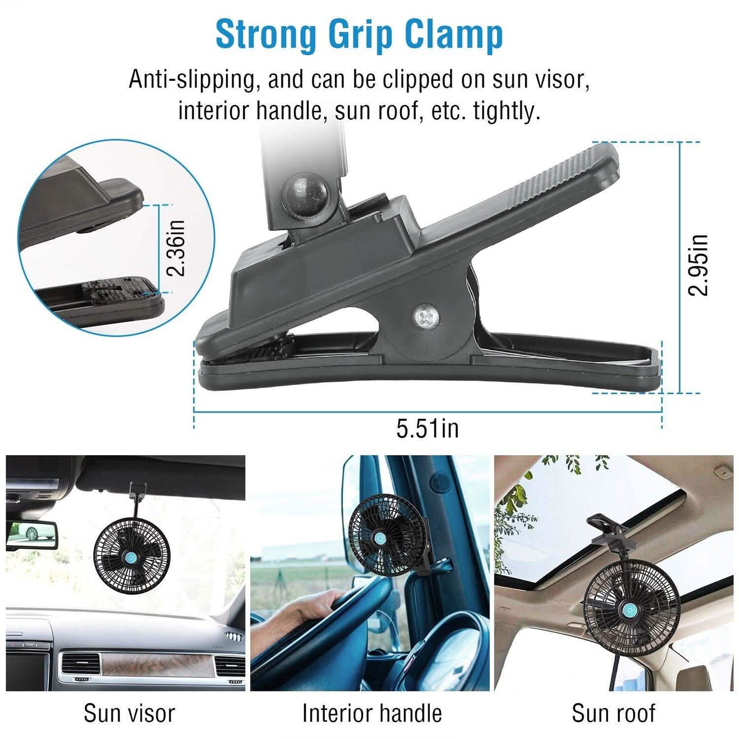 12V Car Fan Oscillating Clip on Cooling Fan with 2 Speeds 120° Rotation Automotive - Tophatter Daily Deals