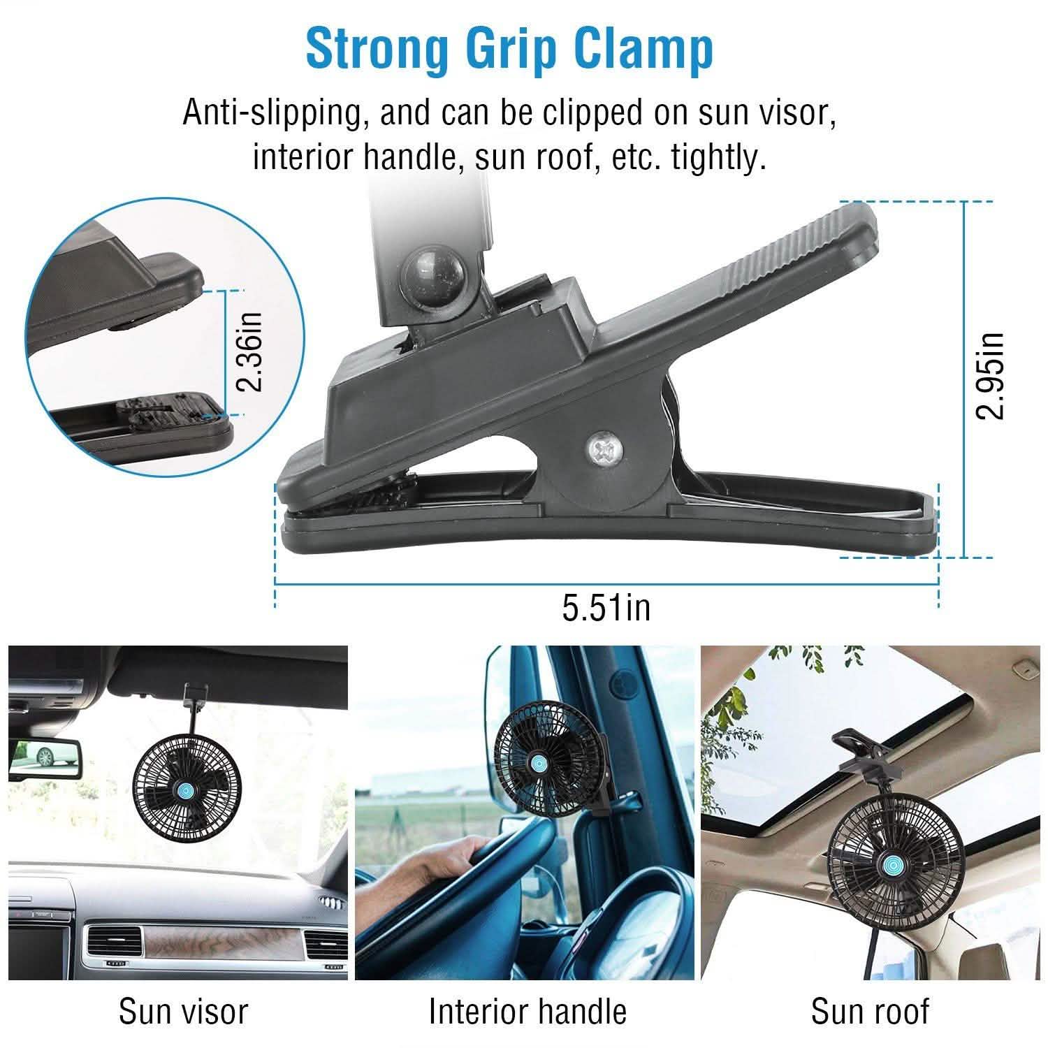 12V Car Fan Oscillating Clip on Cooling Fan with 2 Speeds 120° Rotation Automotive - Tophatter Daily Deals