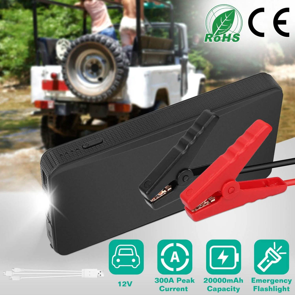 12V Car Jumper Starter 300A Peak 20000 mAh Battery Charger Automotive - Tophatter Daily Deals