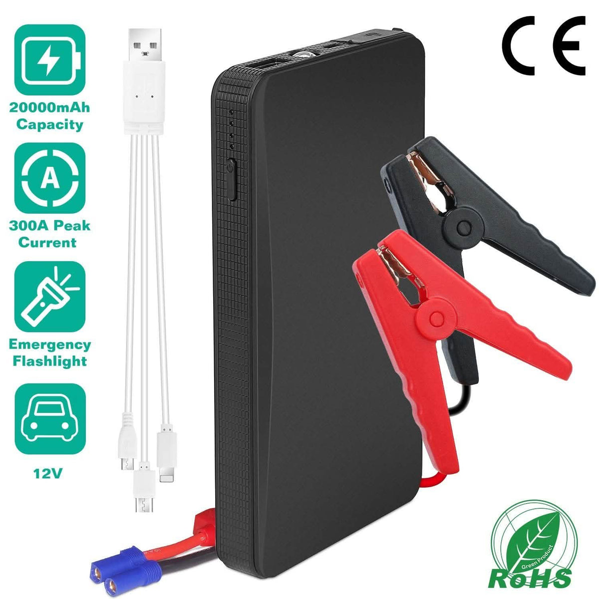 12V Car Jumper Starter 300A Peak 20000 mAh Battery Charger Automotive - Tophatter Daily Deals