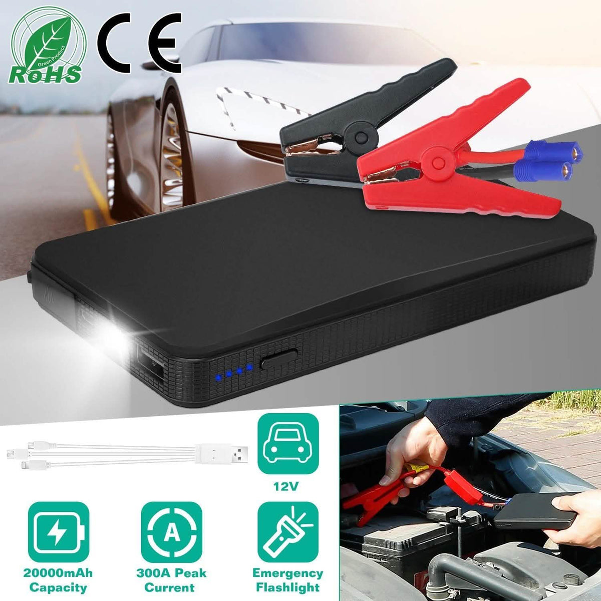 12V Car Jumper Starter 300A Peak 20000 mAh Battery Charger Automotive - Tophatter Daily Deals