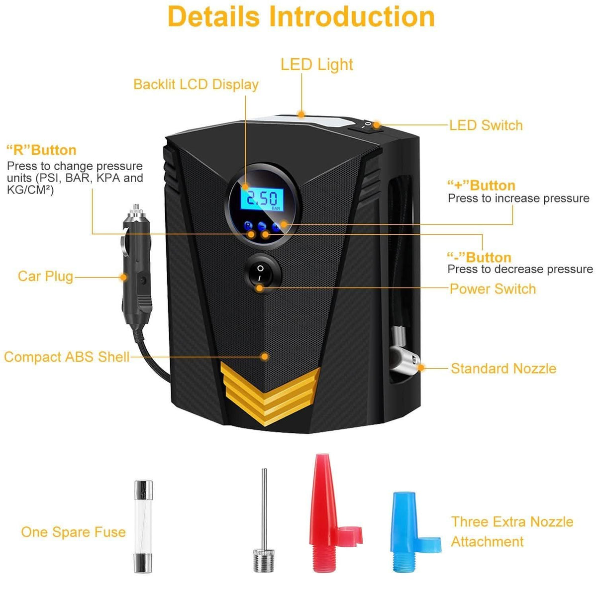 12V DC 100W 150PSI Digital Tire Inflator Automotive - Tophatter Daily Deals