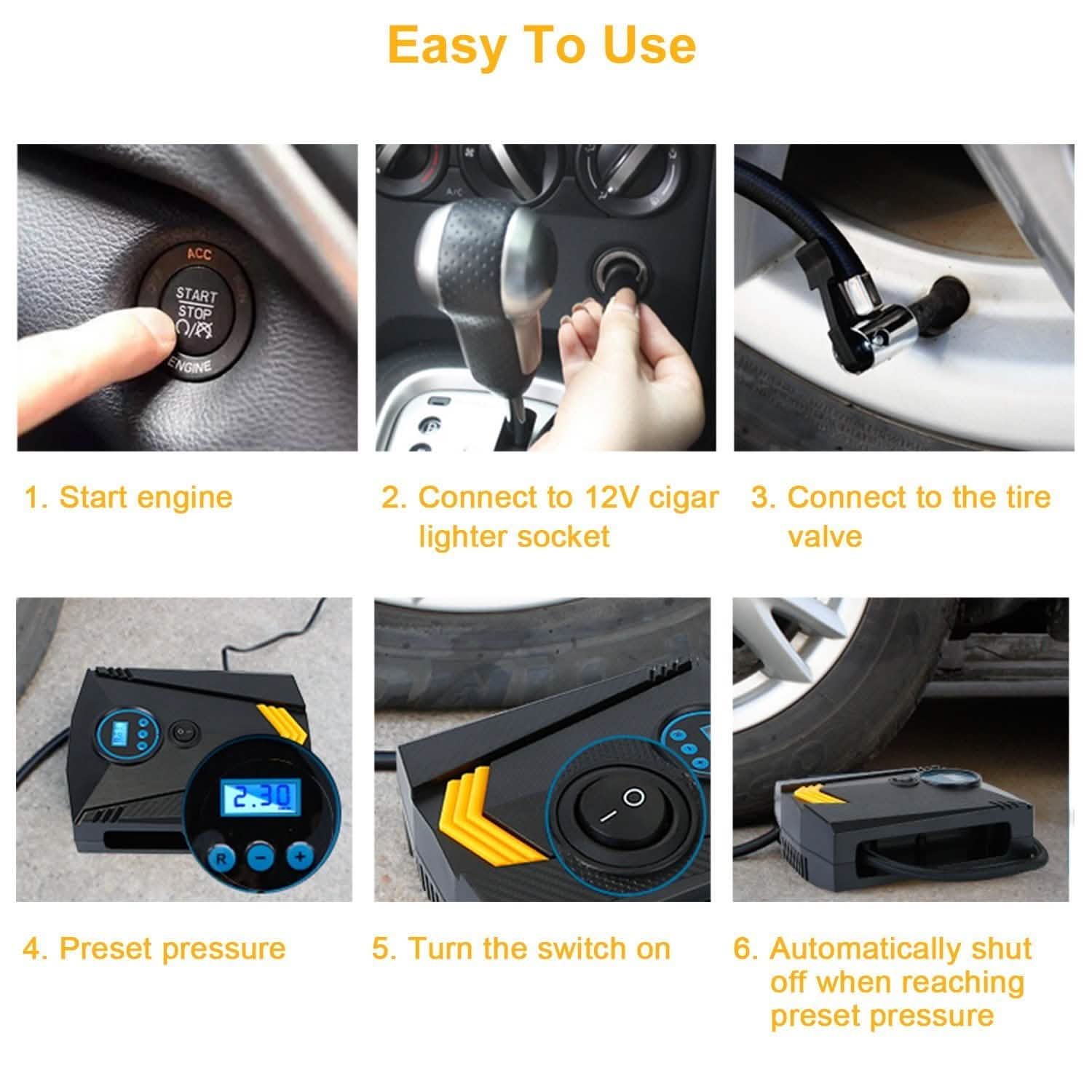 12V DC 100W 150PSI Digital Tire Inflator Automotive - Tophatter Daily Deals