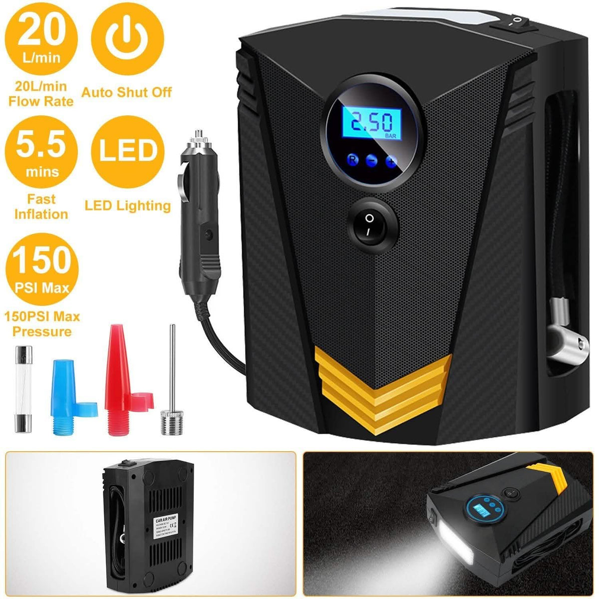 12V DC 100W 150PSI Digital Tire Inflator Automotive - Tophatter Daily Deals