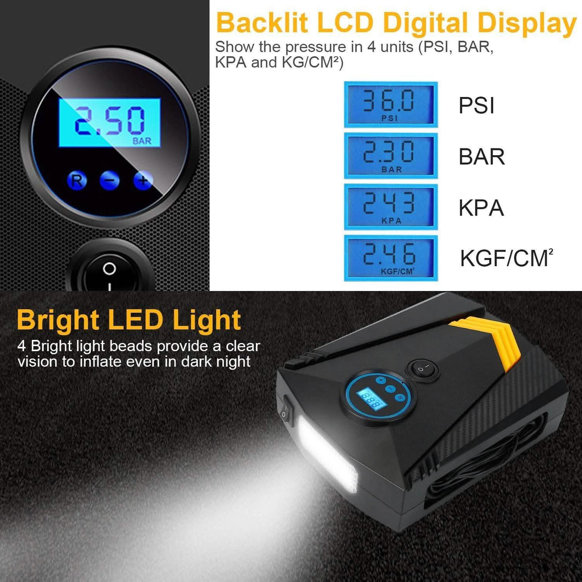 12V DC 100W 150PSI Digital Tire Inflator Automotive - Tophatter Daily Deals