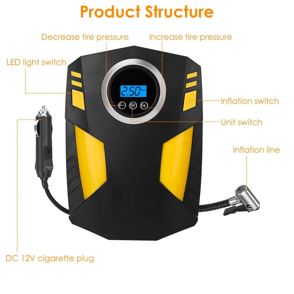 12V Digital Car Air Pump Compressor with LED Light 150 PSI Automotive - Tophatter Daily Deals