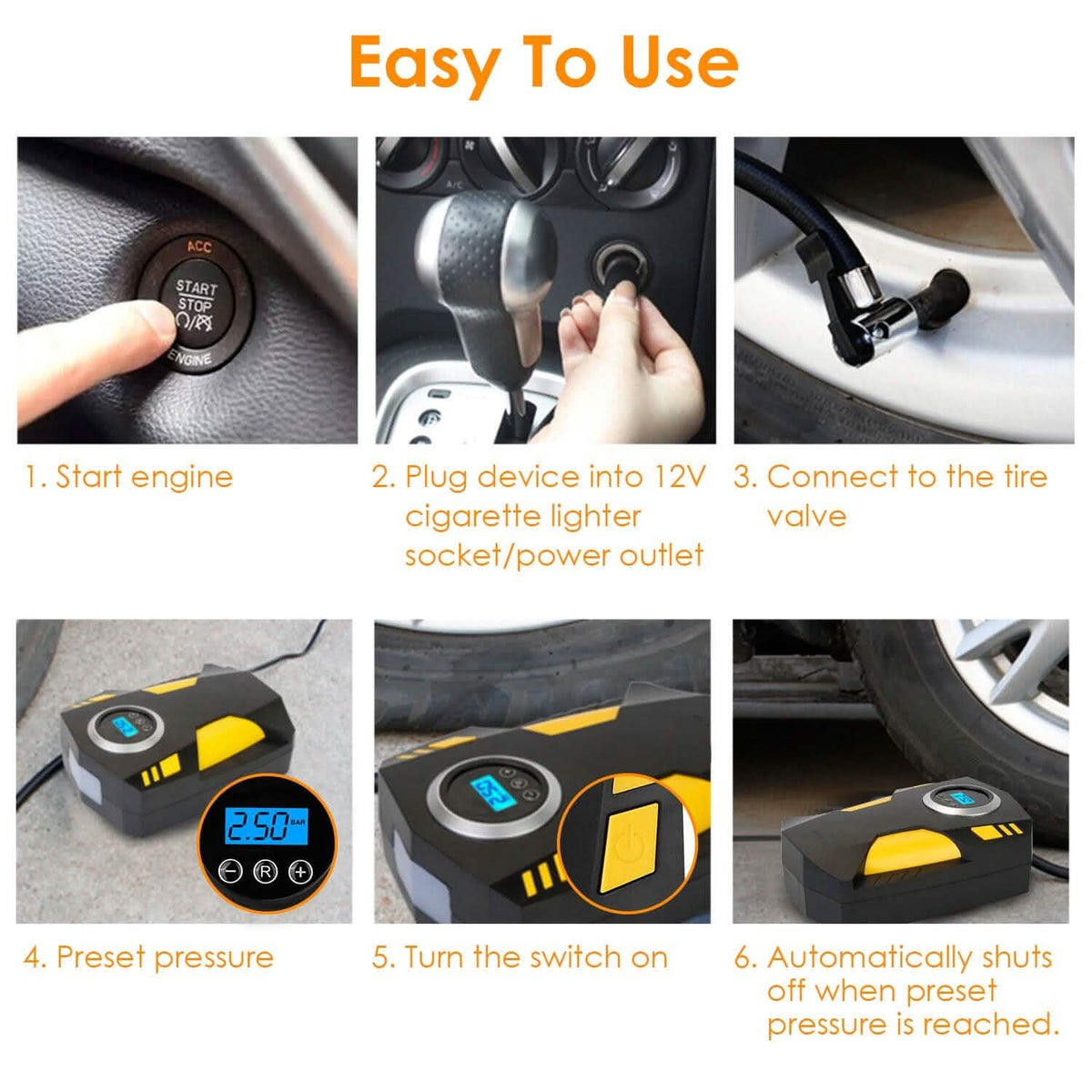 12V Digital Car Air Pump Compressor with LED Light 150 PSI Automotive - Tophatter Daily Deals