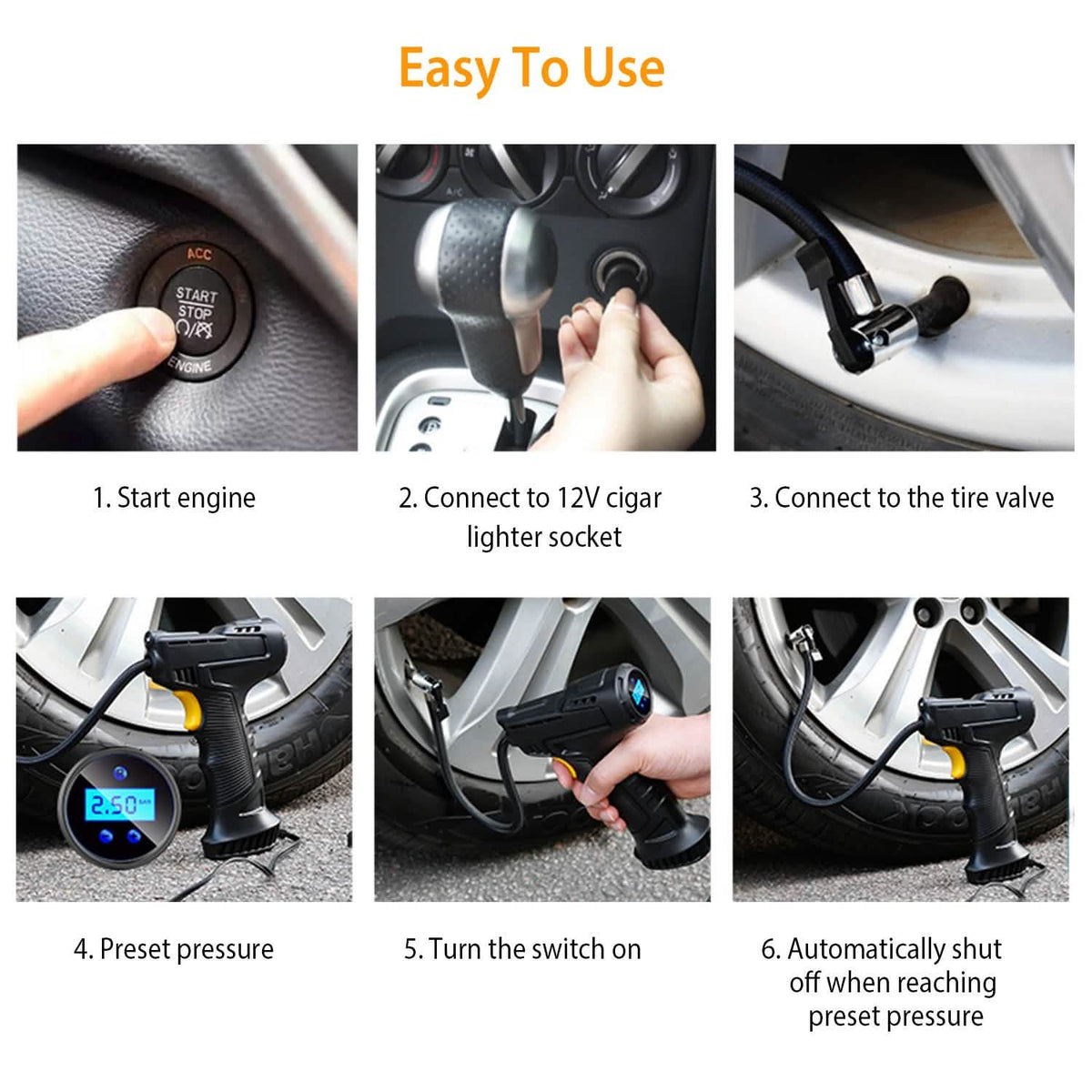 12V Digital Car Tire Inflator with LED Light 150 PSI Automotive - Tophatter Daily Deals