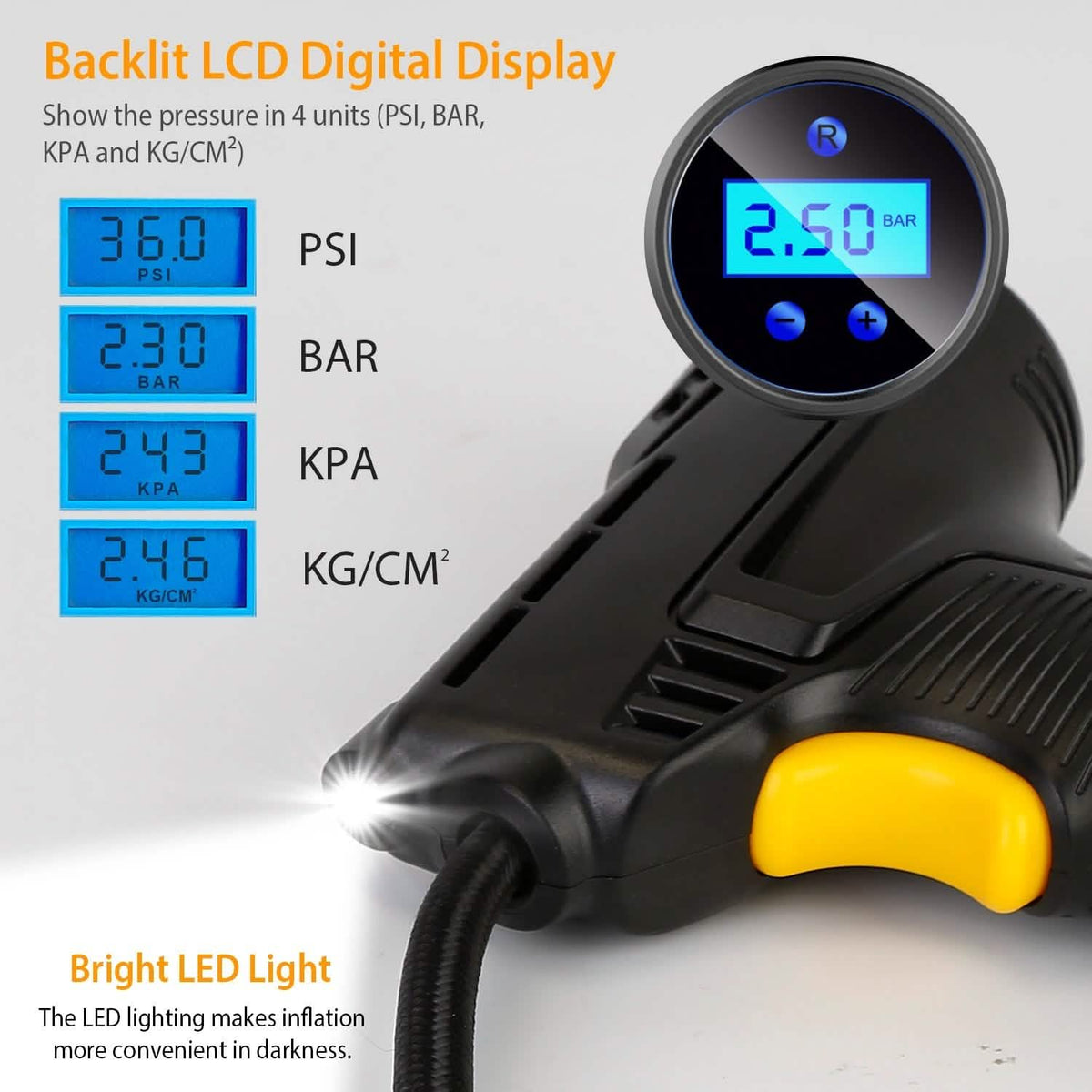 12V Digital Car Tire Inflator with LED Light 150 PSI Automotive - Tophatter Daily Deals