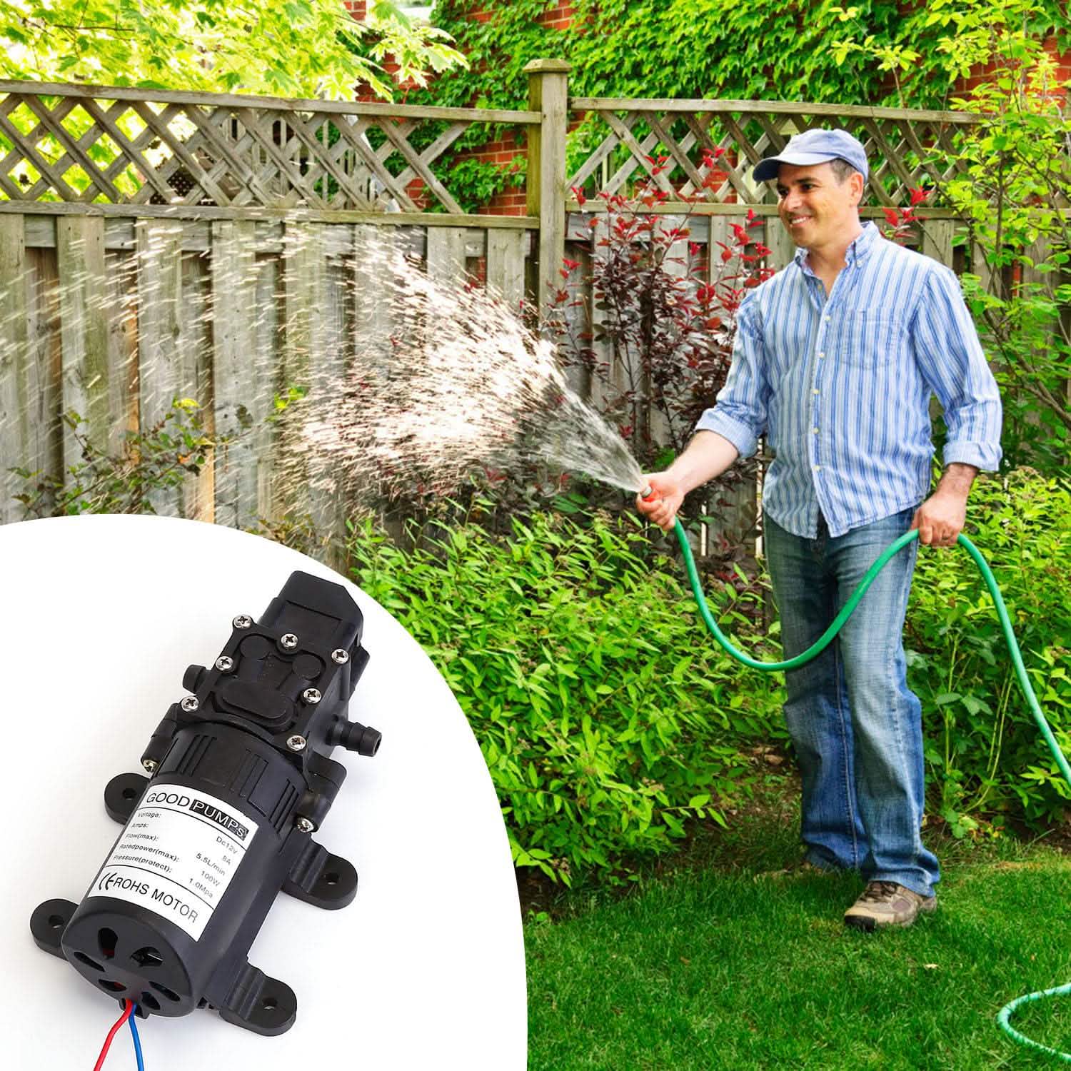 12V Water Pump with 2 Hose Clamps 123PSI Self Priming Sprayer Pump Garden & Patio - Tophatter Daily Deals