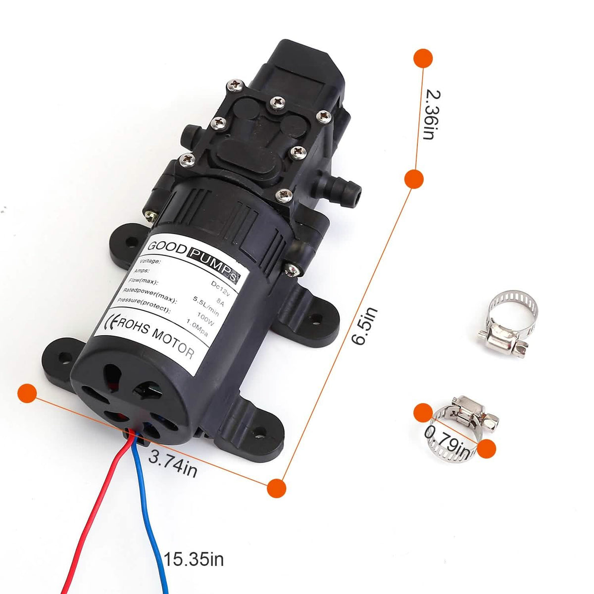 12V Water Pump with 2 Hose Clamps 123PSI Self Priming Sprayer Pump Garden & Patio - Tophatter Daily Deals