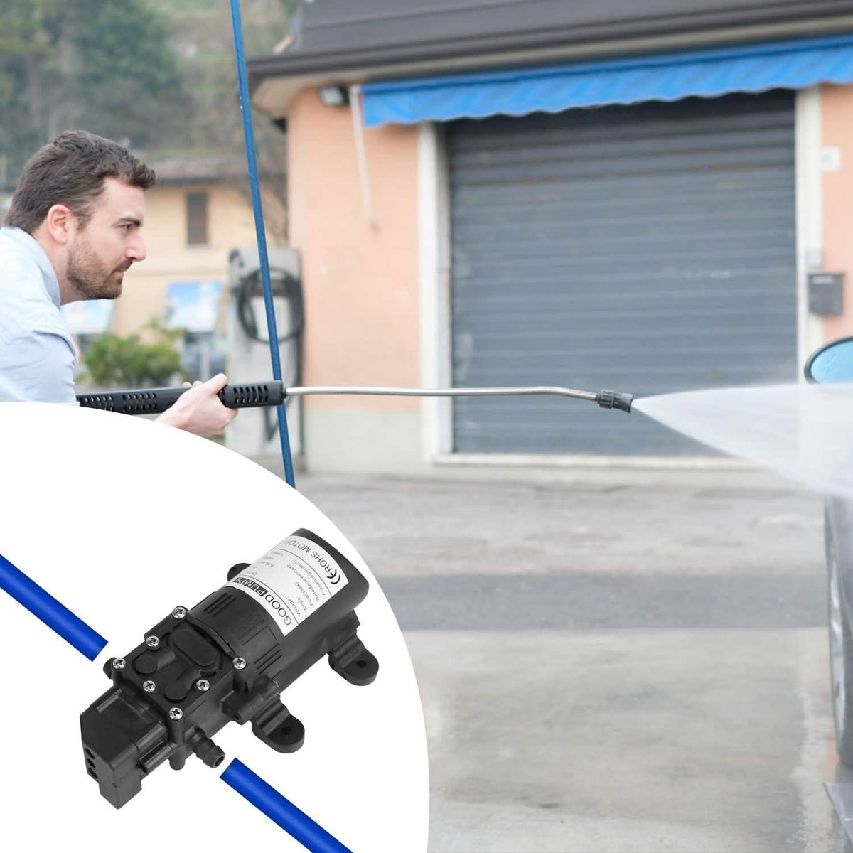12V Water Pump with 2 Hose Clamps 123PSI Self Priming Sprayer Pump Garden & Patio - Tophatter Daily Deals