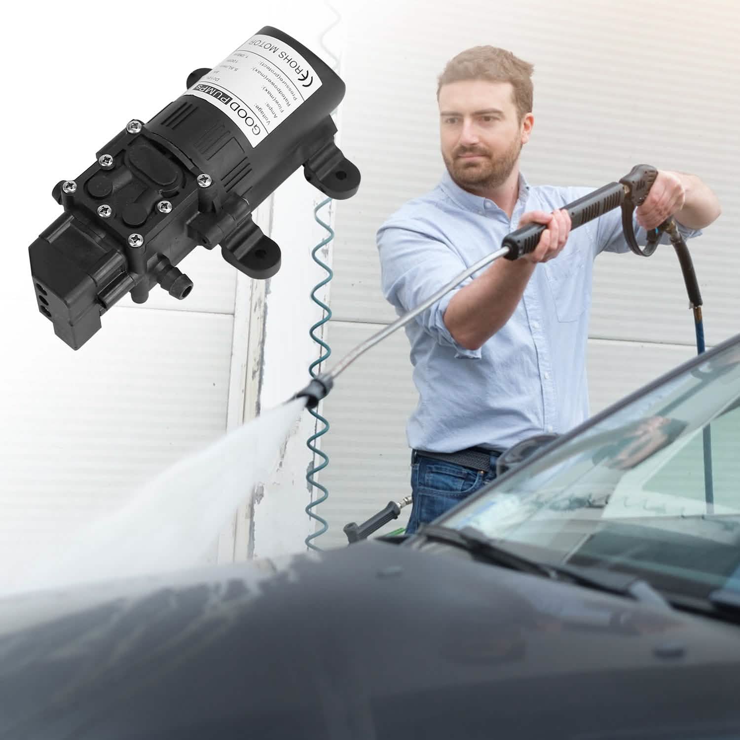 12V Water Pump with 2 Hose Clamps 123PSI Self Priming Sprayer Pump Garden & Patio - Tophatter Daily Deals