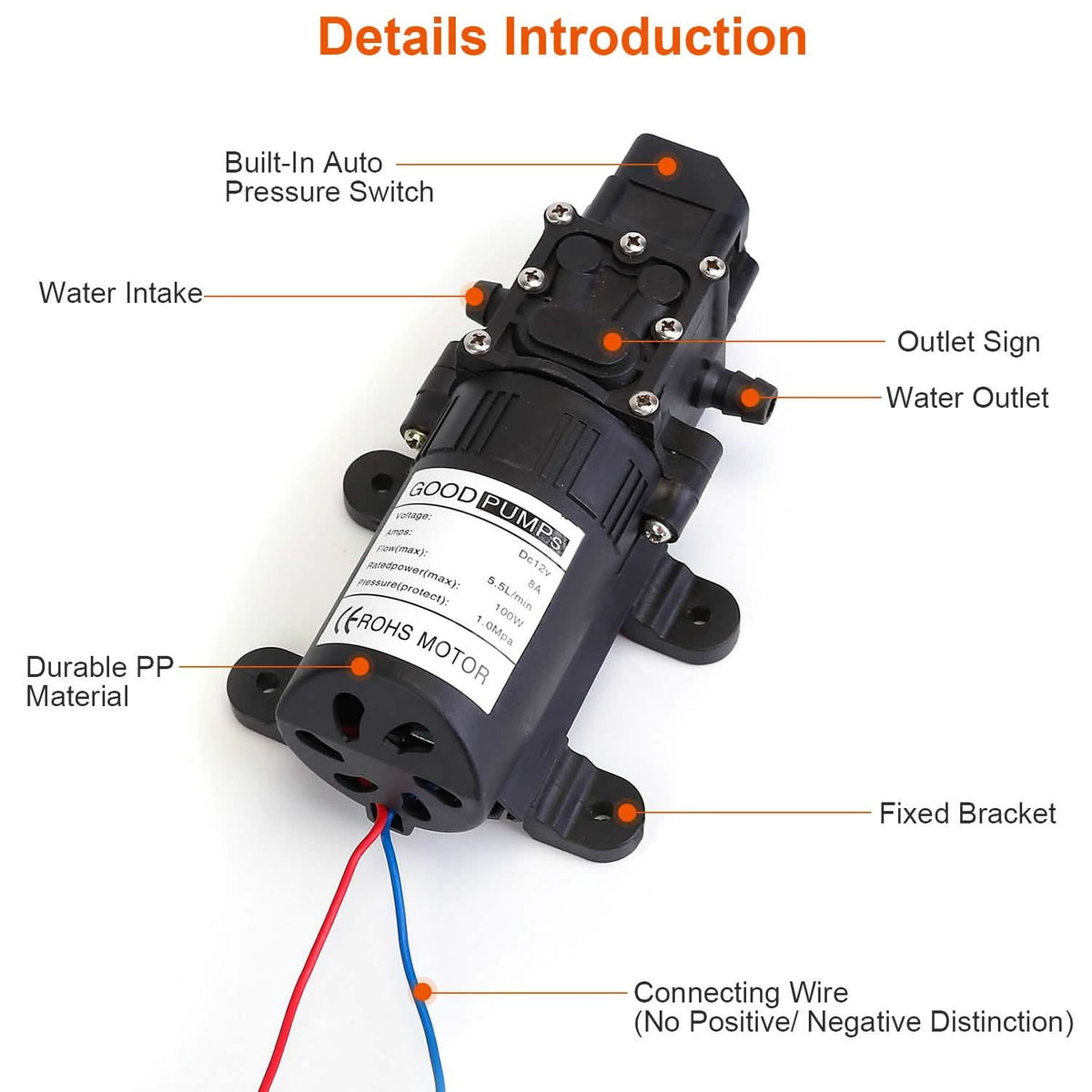 12V Water Pump with 2 Hose Clamps 123PSI Self Priming Sprayer Pump Garden & Patio - Tophatter Daily Deals
