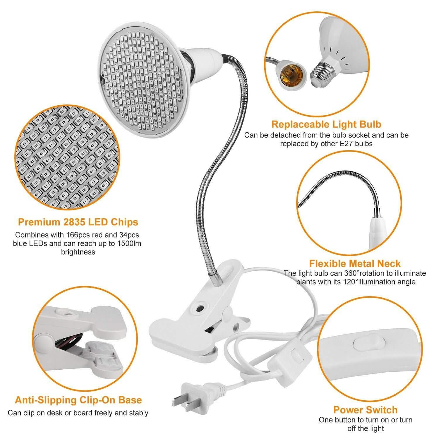 12W LED 360° Rotatable Plant Grow Light with Desk Clip Garden & Patio - Tophatter Daily Deals