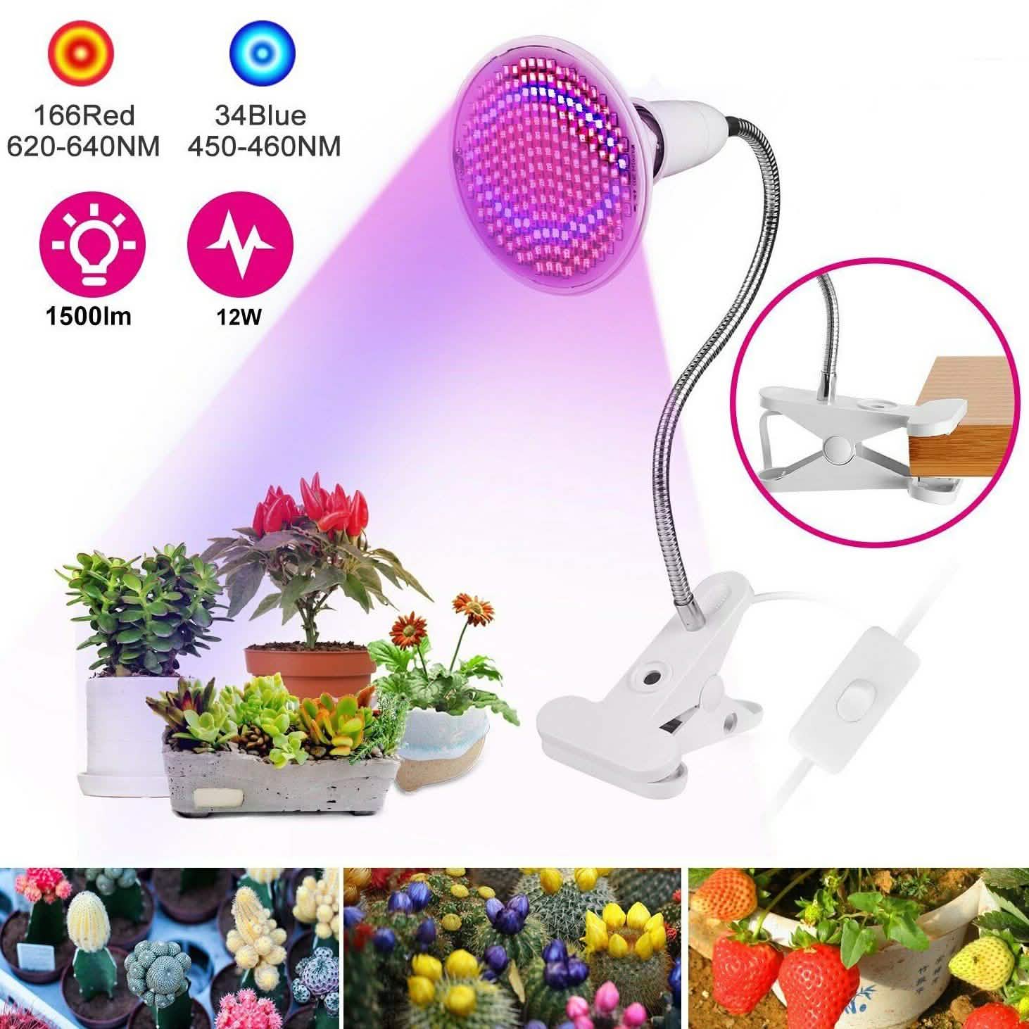 12W LED 360° Rotatable Plant Grow Light with Desk Clip Garden & Patio - Tophatter Daily Deals