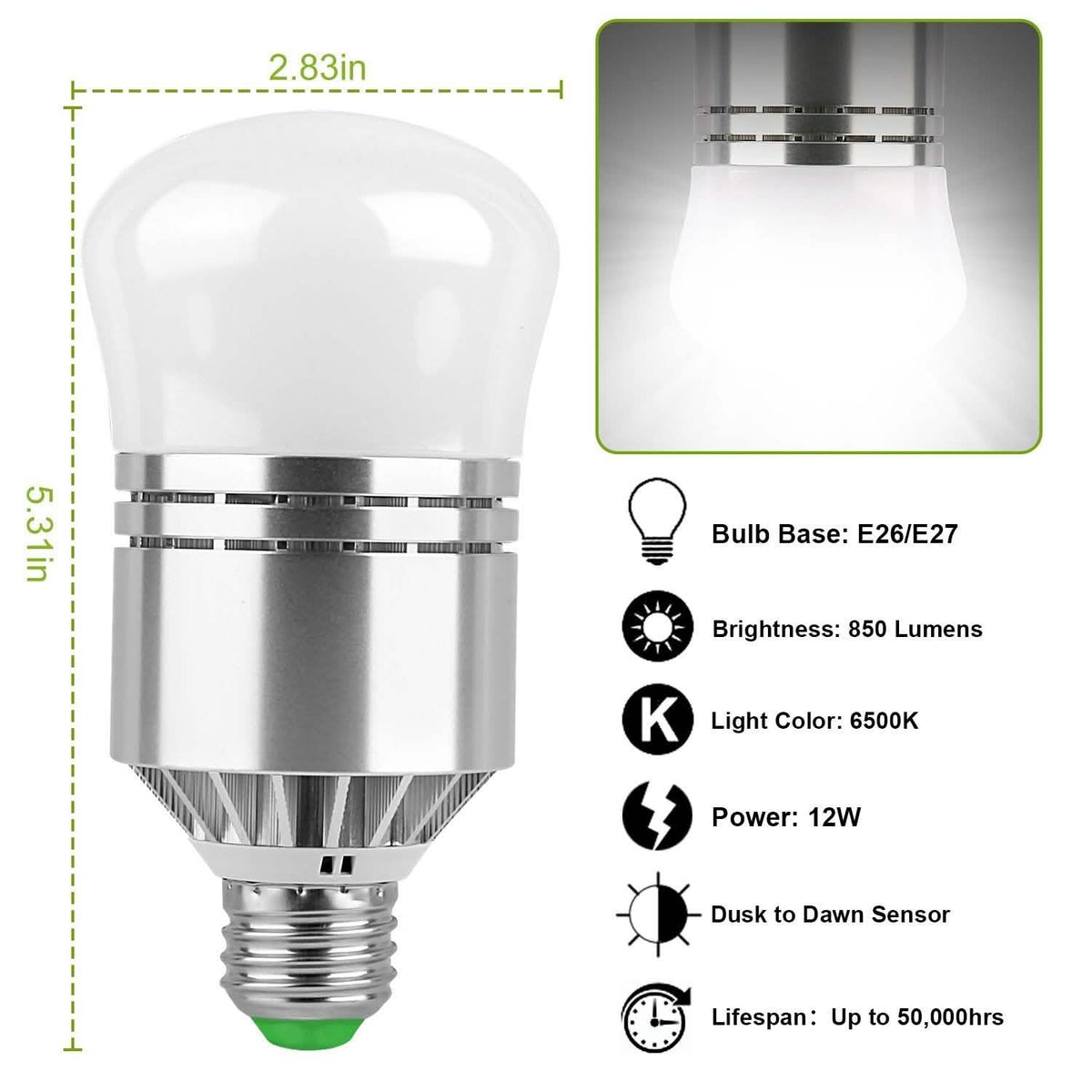12W Light Sensor Globe Bulbs Dusk Indoor Lighting - Tophatter Daily Deals