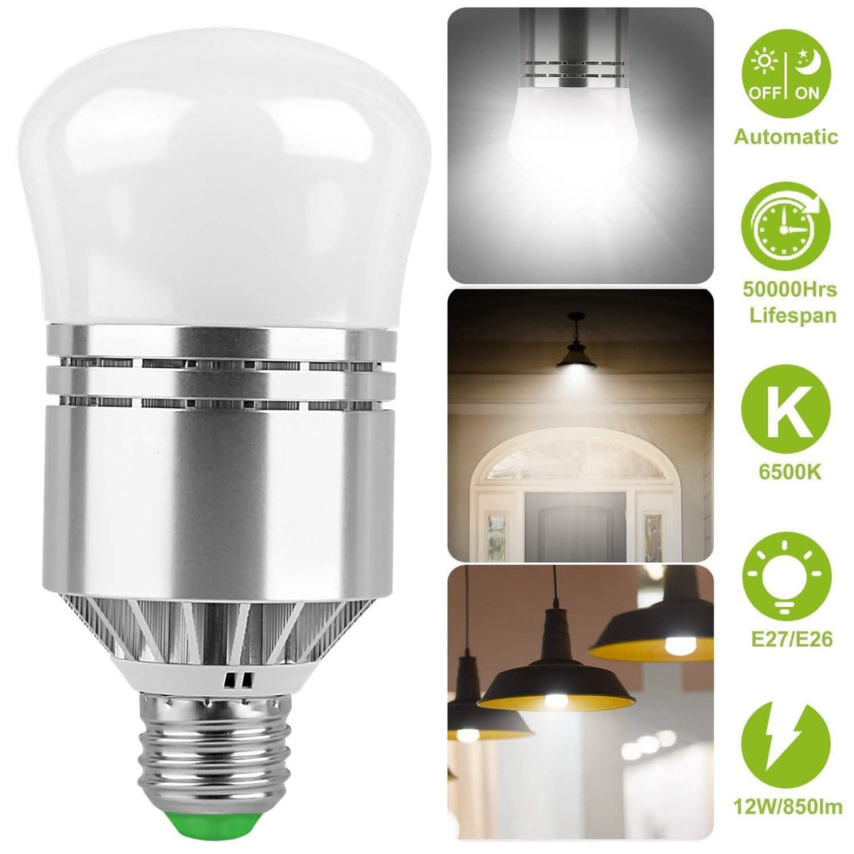 12W Light Sensor Globe Bulbs Dusk Indoor Lighting - Tophatter Daily Deals