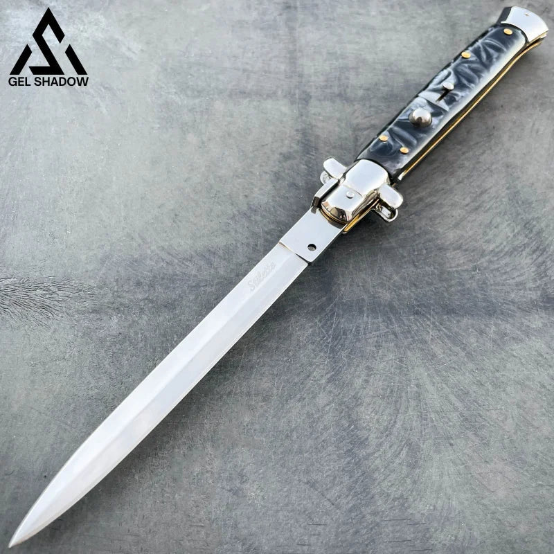 13" AKC Italian Stiletto (MASSIVE KNIFE)-GS122 Black Swirl Handle KNIVES - Tophatter Daily Deals