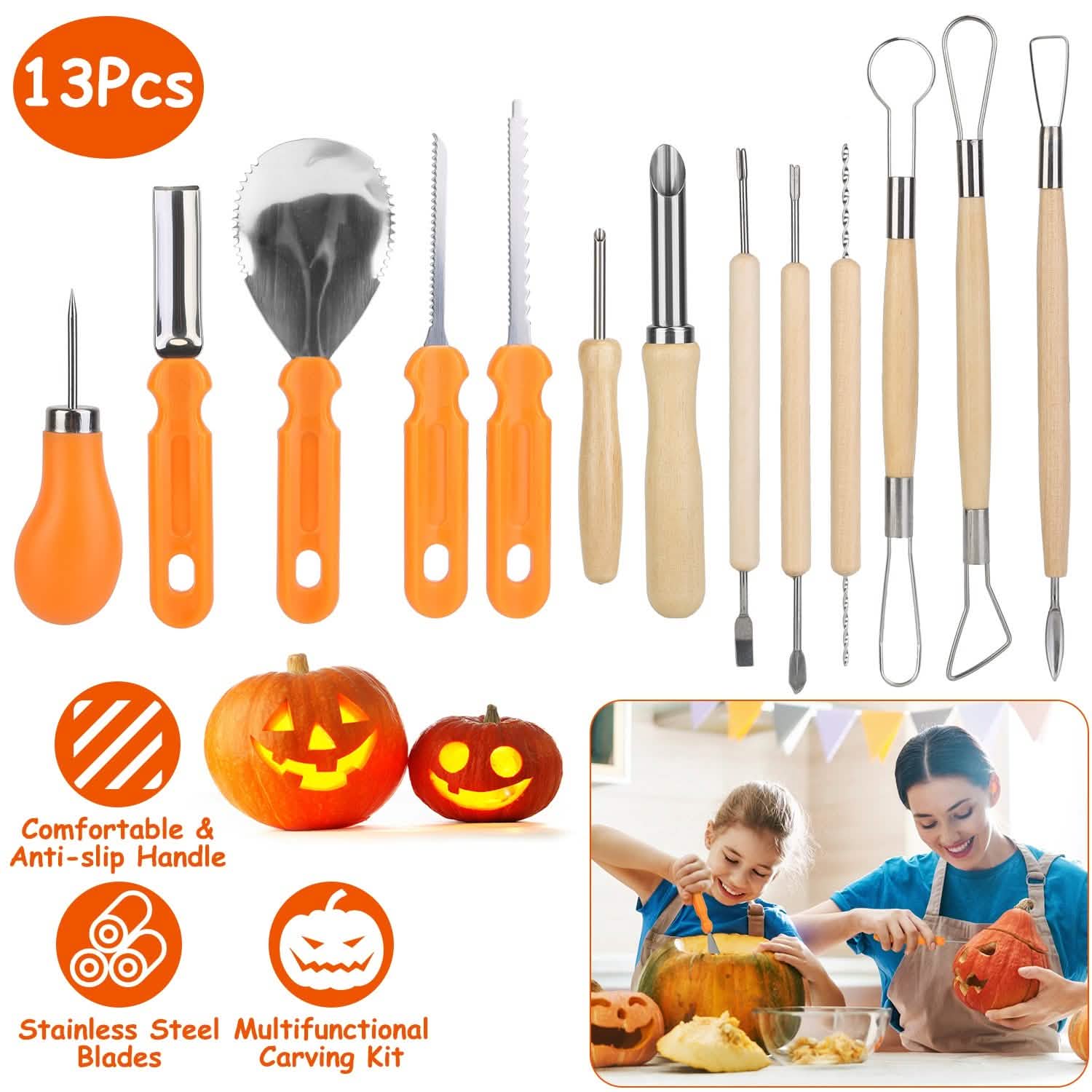 13-Pieces: Halloween Pumpkin Stainless Steel Carving Kit School, Office & Art Supplies - Tophatter Daily Deals