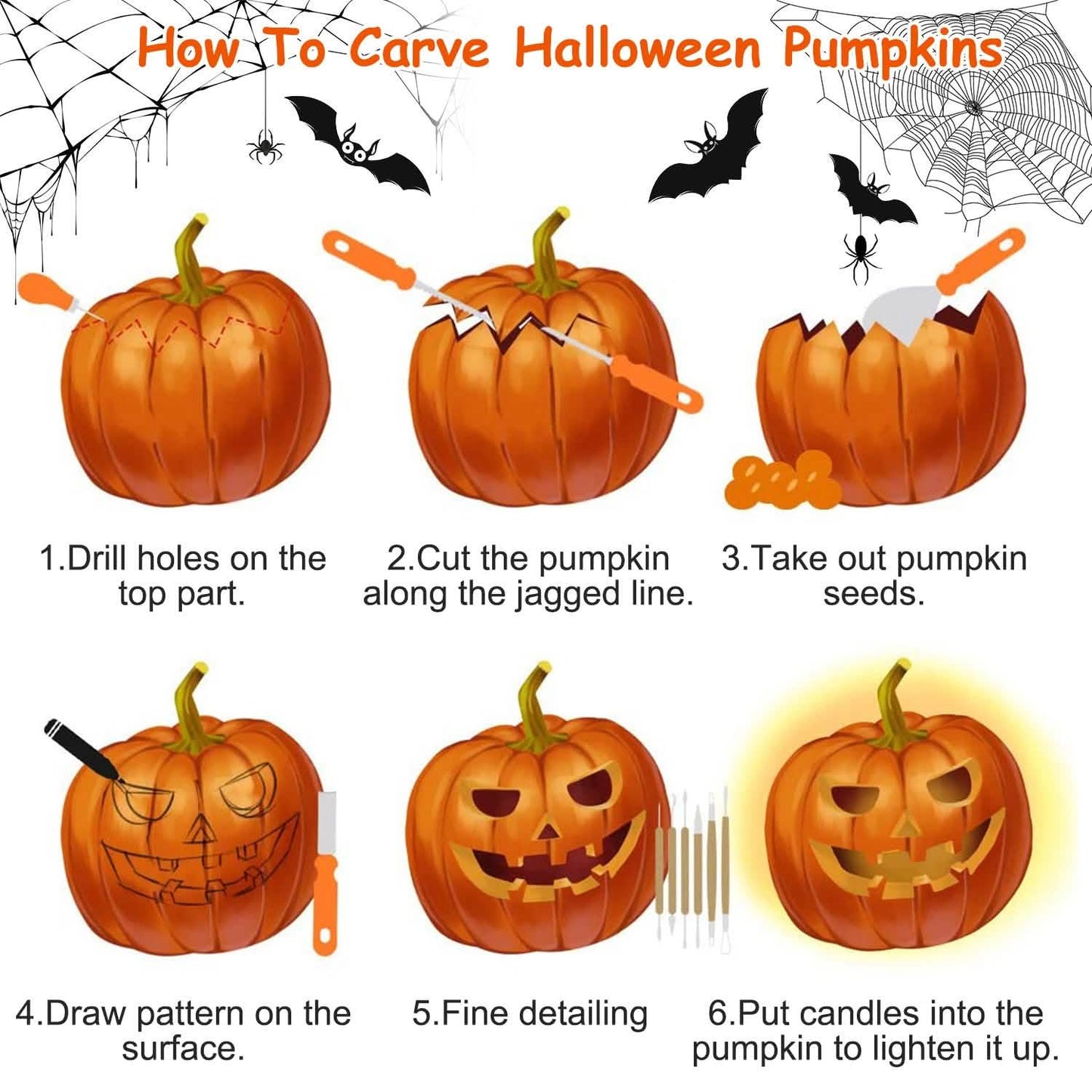 13-Pieces: Halloween Pumpkin Stainless Steel Carving Kit School, Office & Art Supplies - Tophatter Daily Deals