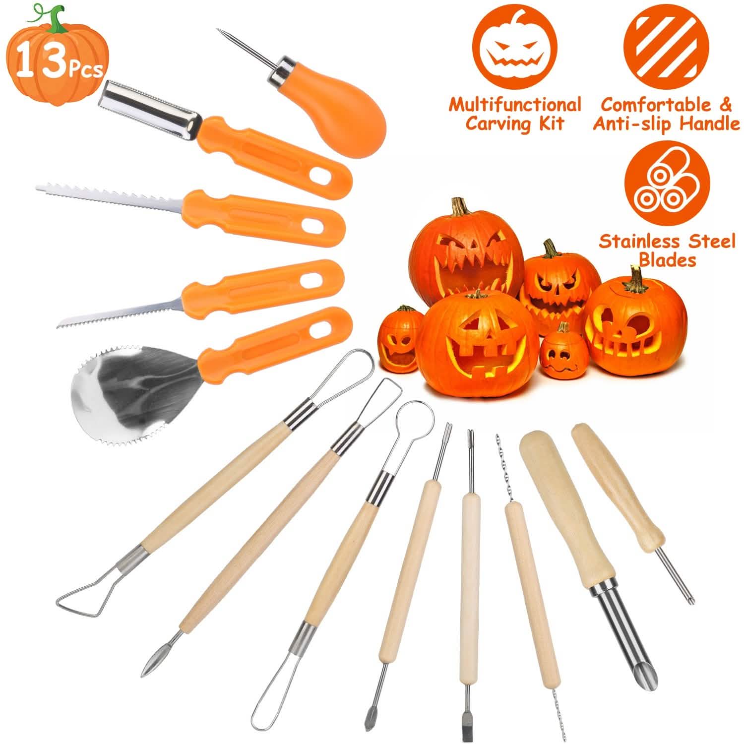 13-Pieces: Halloween Pumpkin Stainless Steel Carving Kit School, Office & Art Supplies - Tophatter Daily Deals