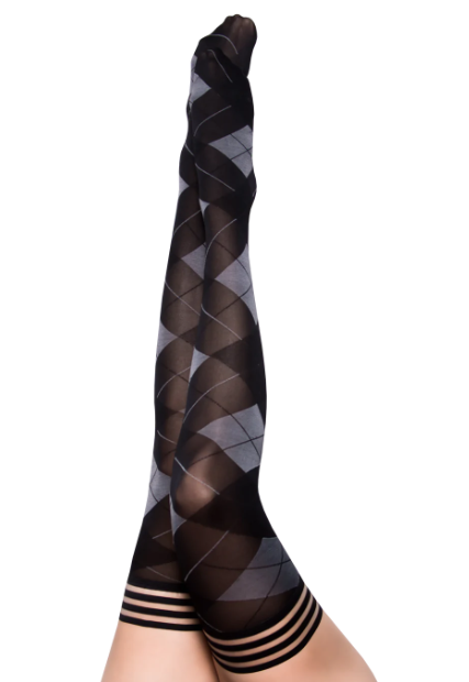 Kixies Kimmie Size D Black and Gray Argyle Thigh-High Tights > Clothes > Hosiery > Stockings - Tophatter Daily Deals
