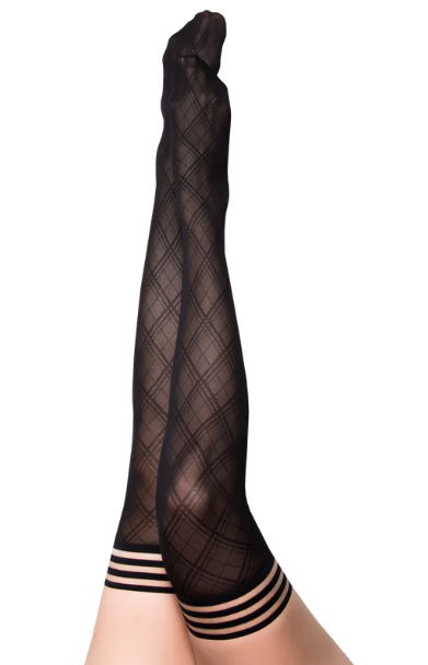 Kixies Tiffany Black Semi-Sheer Diamond Pattern Thigh-High Stockings Size A > Clothes > Hosiery > Stockings - Tophatter Daily Deals
