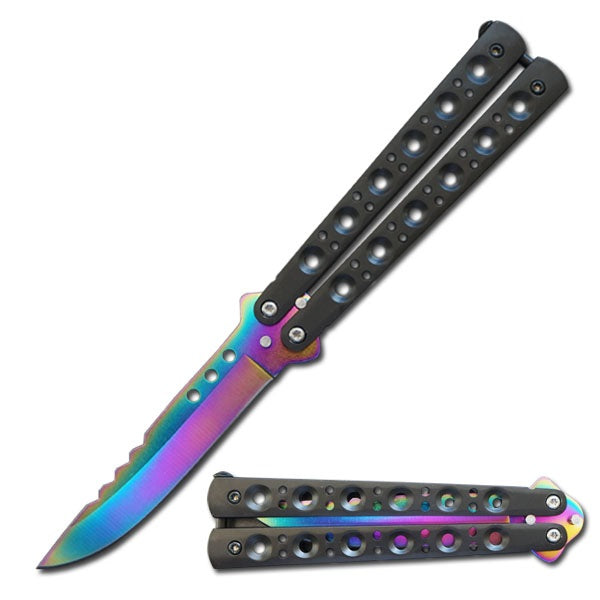 5.25" Closed Length Rainbow Renegade Balisong Butterfly Flipper Knife - TOPHATTER'S ARMORY DEALS Collectible Weapons - Tophatter Daily Deals