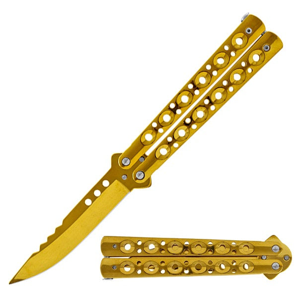 5.25" Closed Length Gold Renegade Balisong Butterfly Flipper Knife - TOPHATTER'S ARMORY DEALS Collectible Weapons - Tophatter Daily Deals