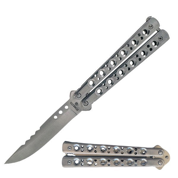 5.25" Closed Length Silver Renegade Balisong Butterfly Flipper Knife - TOPHATTER'S ARMORY DEALS Collectible Weapons - Tophatter Daily Deals
