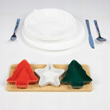 Christmas Serving Set | 3 Ceramic Snack Bowls with Bamboo Paddle Tray Serving Board - Tophatter Daily Deals