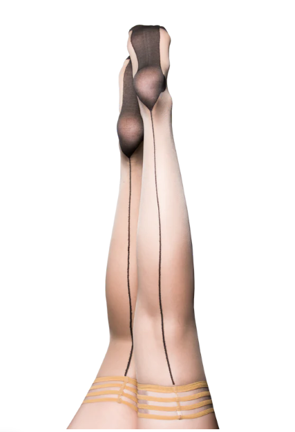 Kixies Ruby Nude Sheer Thigh Highs with Black Back Seam and Cuban Heel Size B > Clothes > Hosiery > Stockings - Tophatter Daily Deals