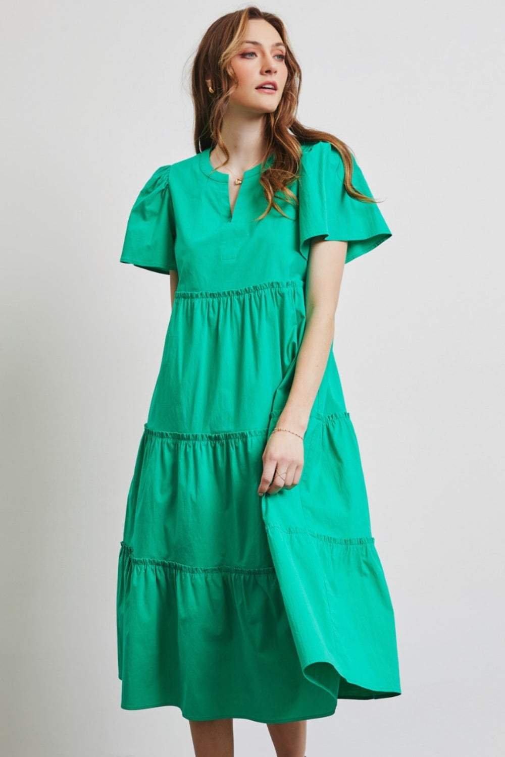 HEYSON Full Size Cotton Poplin Ruffled Tiered Midi Dress Casual Dresses - Tophatter Daily Deals