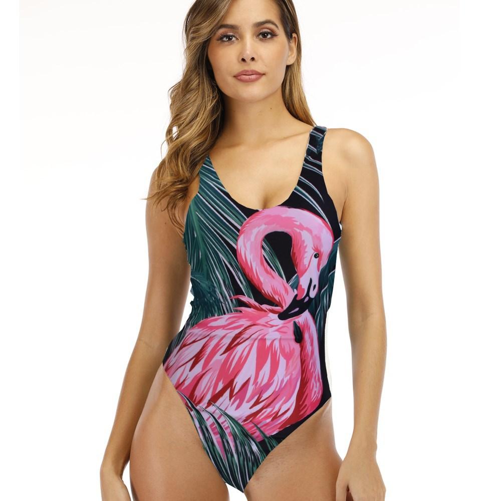 Sexy Women's new flamingo print swimsuit one-piece swimsuit 09 Swimwear - Tophatter Daily Deals