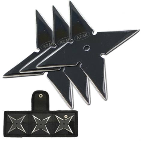 3 Pcs Black Stainless Steel Throwing Star - Pouch Collectible Weapons - Tophatter Daily Deals