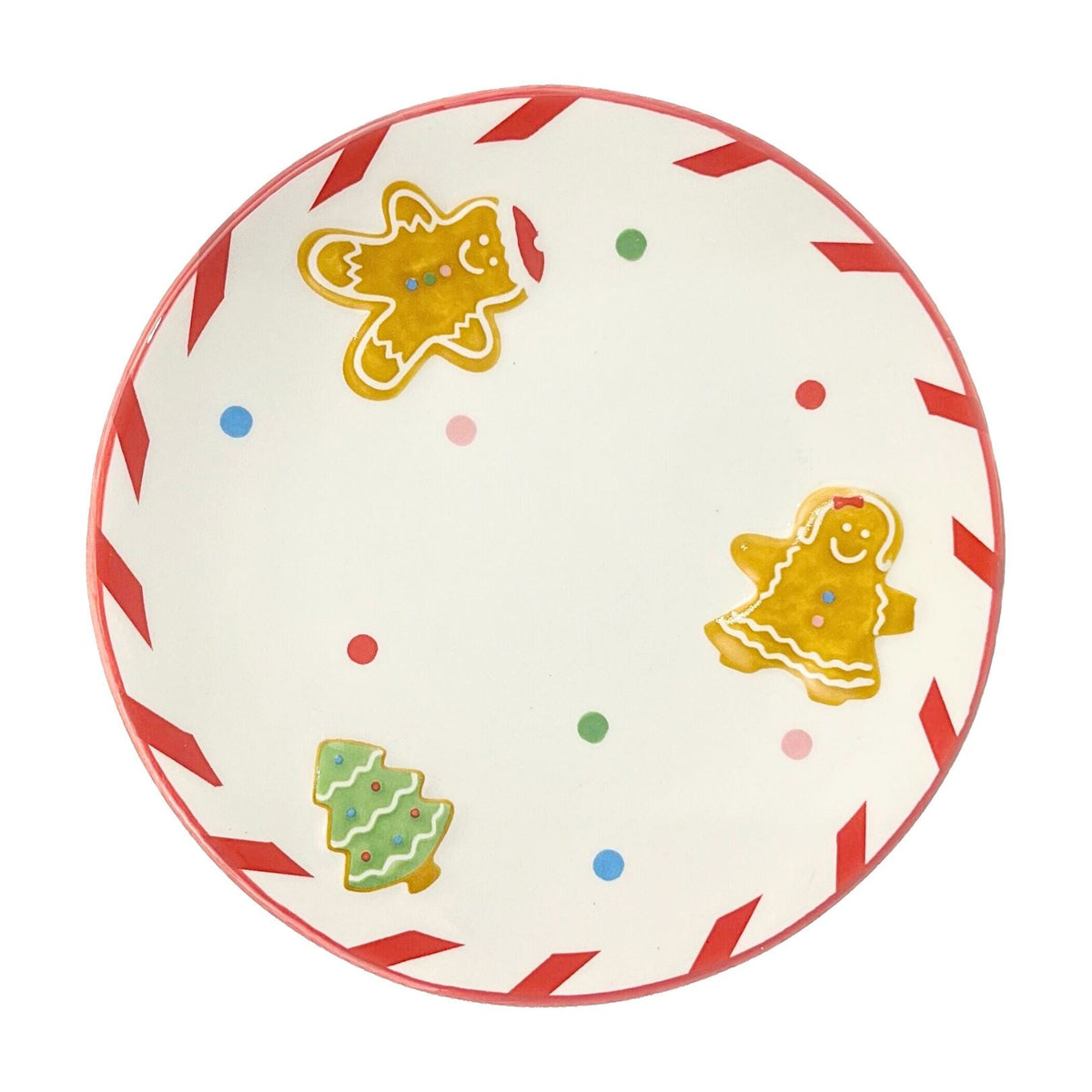 Round Ceramic Christmas Gingerbread Plate | Festive Serving Dish - 16cm Plate - Tophatter Daily Deals