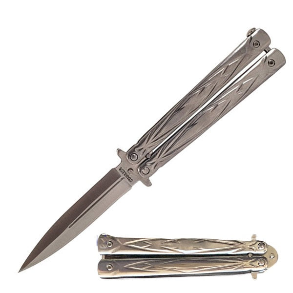 5.25" Closed Length Silver Butterfly Sudden Fatality Tribal Knife - TOPHATTER'S ARMORY DEALS Collectible Weapons - Tophatter Daily Deals
