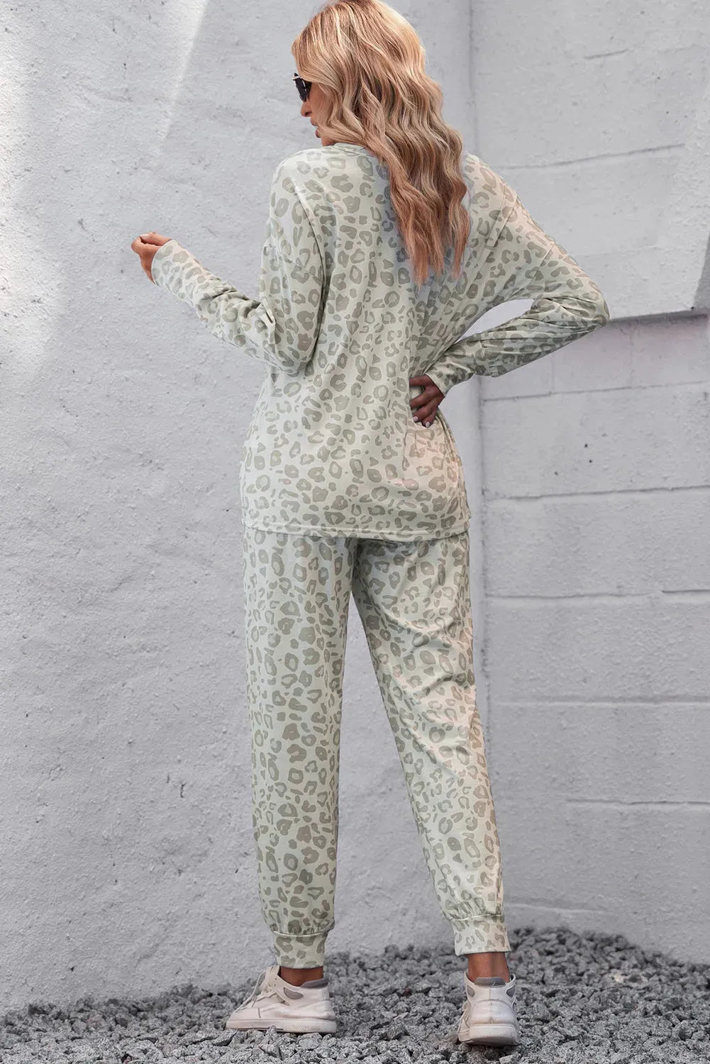 Leopard V-Neck Top and Drawstring Joggers Lounge Set Loungewear Sets - Tophatter Daily Deals