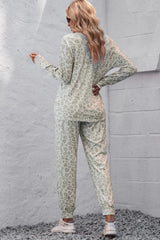 Leopard V-Neck Top and Drawstring Joggers Lounge Set Loungewear Sets - Tophatter Daily Deals