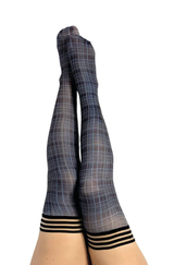 Kixies Debbie Navy Blue Plaid Thigh Highs Size A > Clothes > Hosiery > Stockings - Tophatter Daily Deals