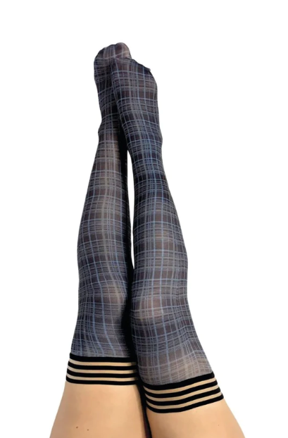 Kixies Debbie Navy Blue Plaid Thigh Highs Size A > Clothes > Hosiery > Stockings - Tophatter Daily Deals