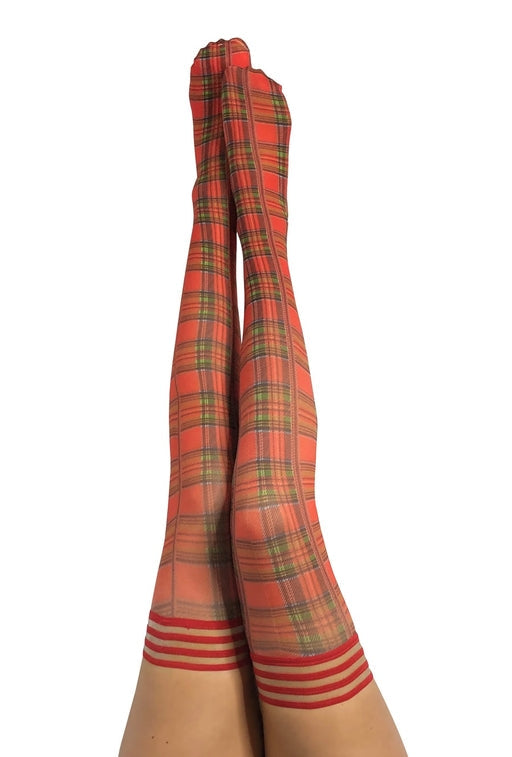 Kixies Grace Red Plaid Thigh High Stockings Size D > Clothes > Hosiery > Stockings - Tophatter Daily Deals