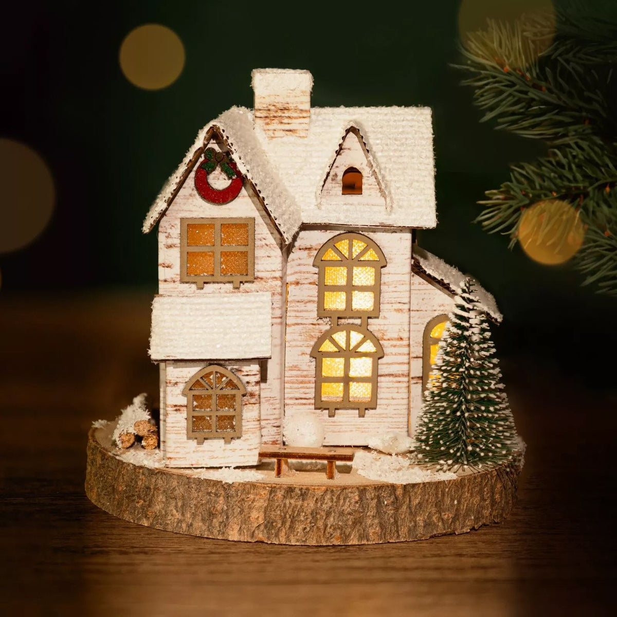 LED Wooden Christmas House | Light Up Christmas Village Ornament - 16x15cm Ornament - Tophatter Daily Deals