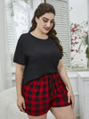 Plus Size Round Neck Tee Shirt and Plaid Shorts Lounge Set Loungewear Sets - Tophatter Daily Deals