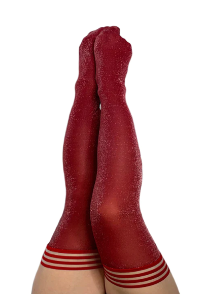 Kixies Holly Shimmer Cranberry Thigh-High Tights Size B > Clothes > Hosiery > Stockings - Tophatter Daily Deals