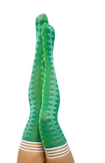 Kixies Par 4 Green Argyle Thigh-High Stockings Size C > Clothes > Hosiery > Stockings - Tophatter Daily Deals