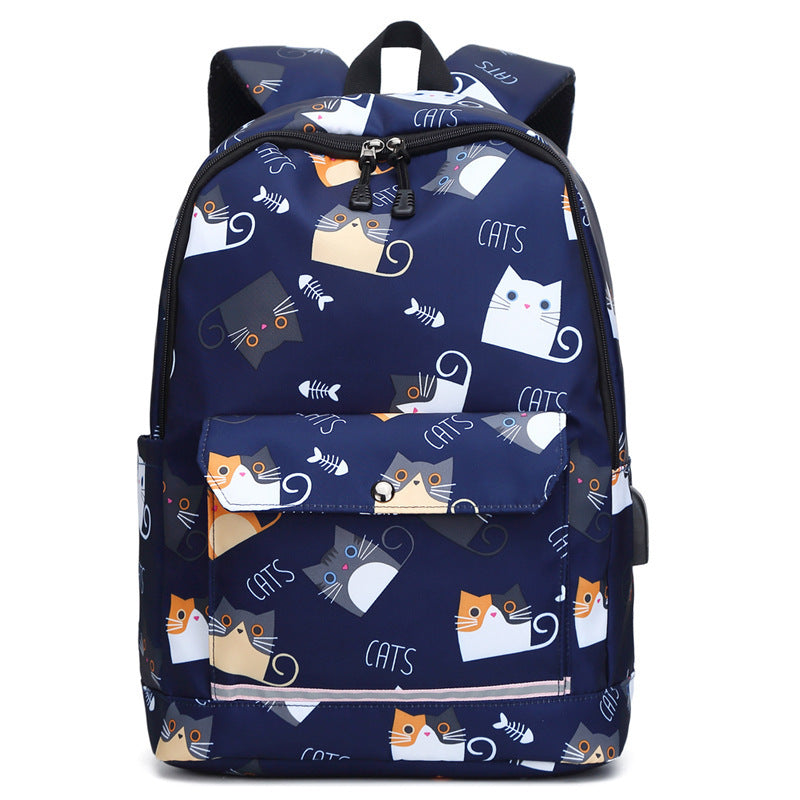 Backpack Female Backpack Computer Rechargeable Schoolbag Dark Blue 16 inches 0 - Tophatter Daily Deals